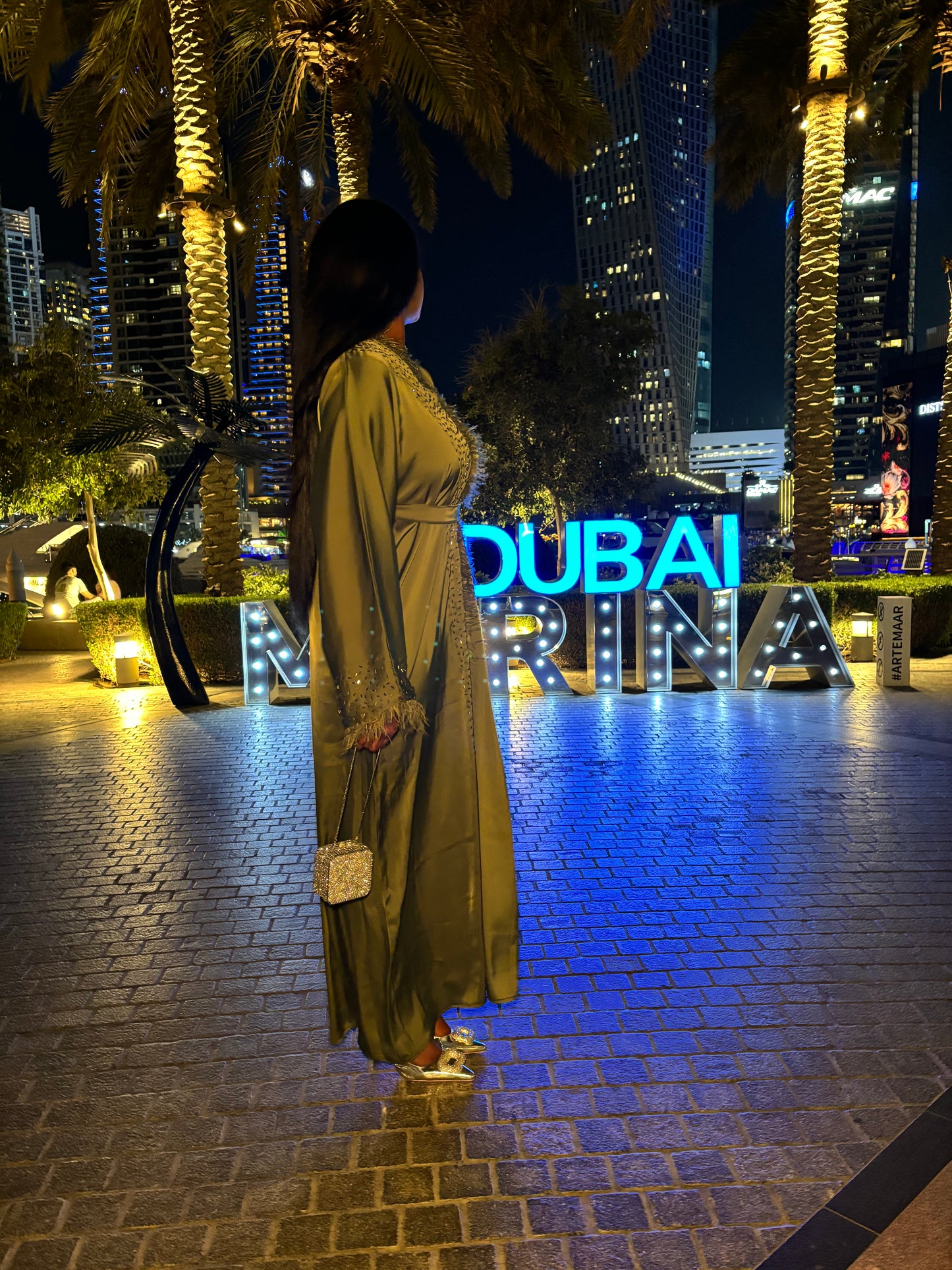 BABELUXURY ABAYA silk abaya silver embellishment